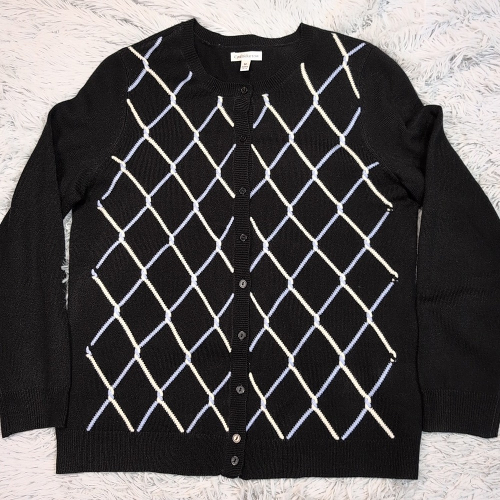 Croft & Barrow Sweater Womens M Black Cardigan Button Up Oxford Soft Lightweight